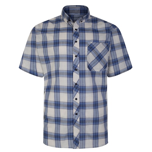 KAM Short Sleeve Check Shirt Blue